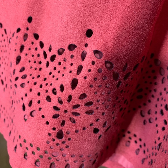 Rust Express Mini Skirt - Vegan Suede with Cutout Details, Lined - Boho - Picture 6 of 11